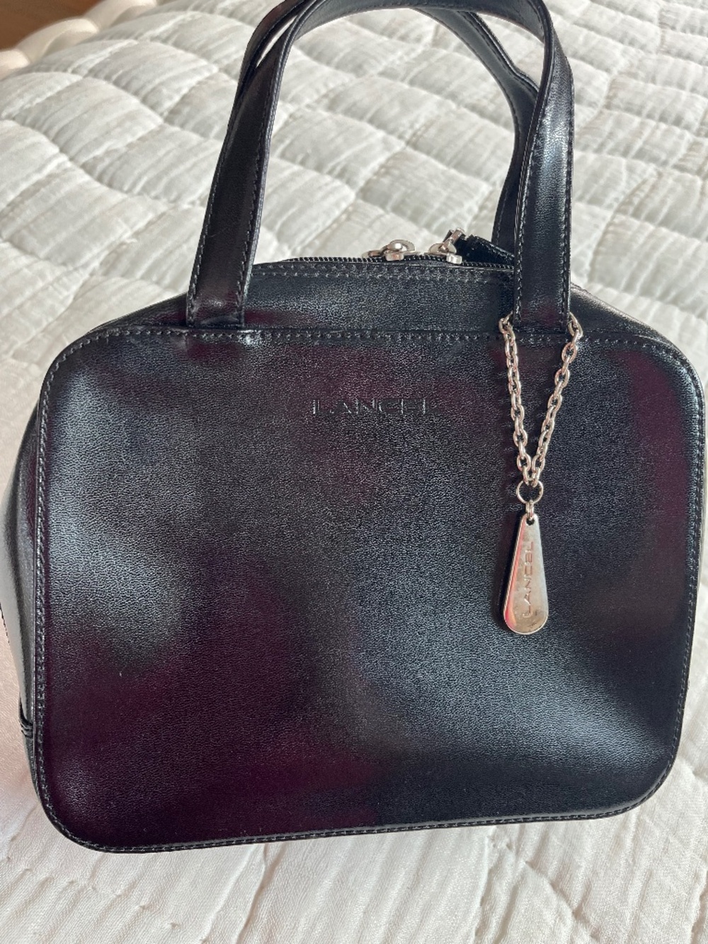Lancel Vintage Black Leather Satchel Handbag